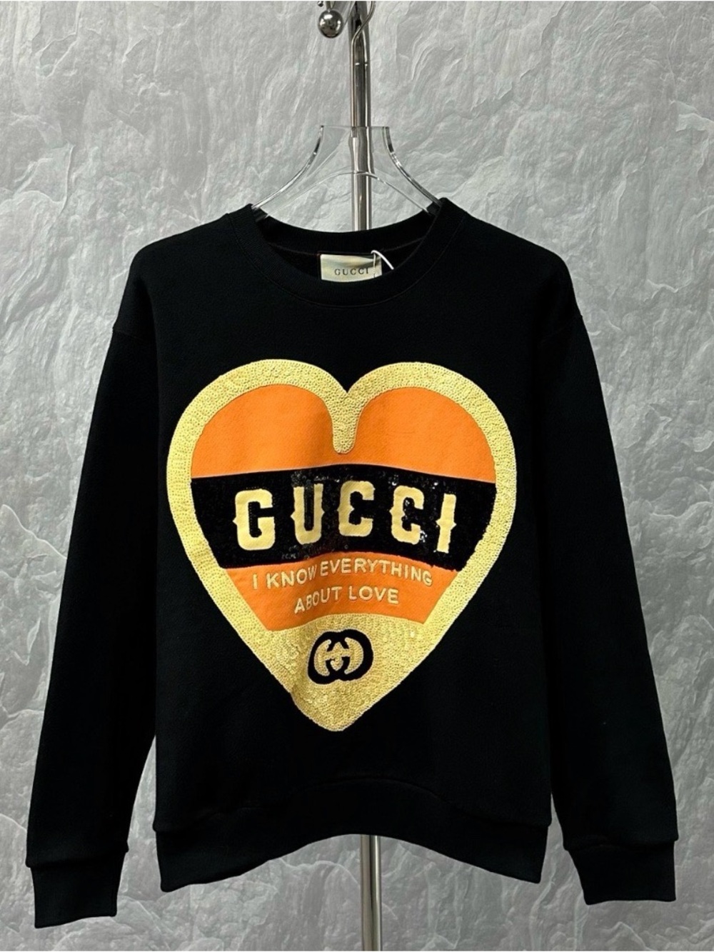 🚩steal Gucci Black Sweatshirt with Orange and Gold Heart Patch